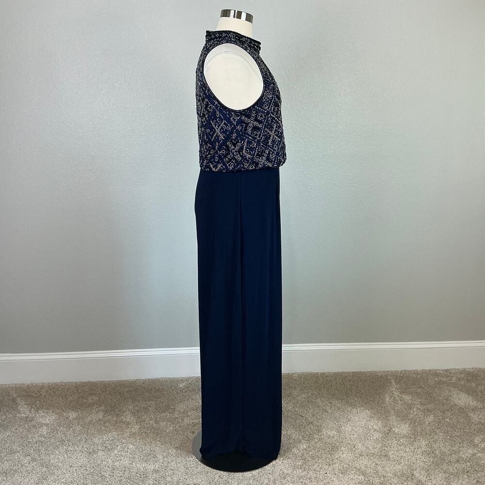 Adrianna Papell Blue Jumpsuit Beaded Wide-Leg Pant Sleeveless Halter Size 18 - Picture 4 of 12